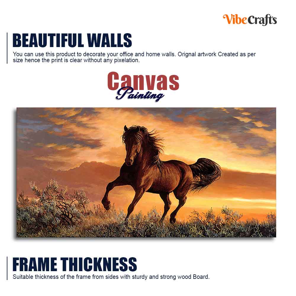 Classic Premium Quality Wall Painting of Brown Horse in Sunset