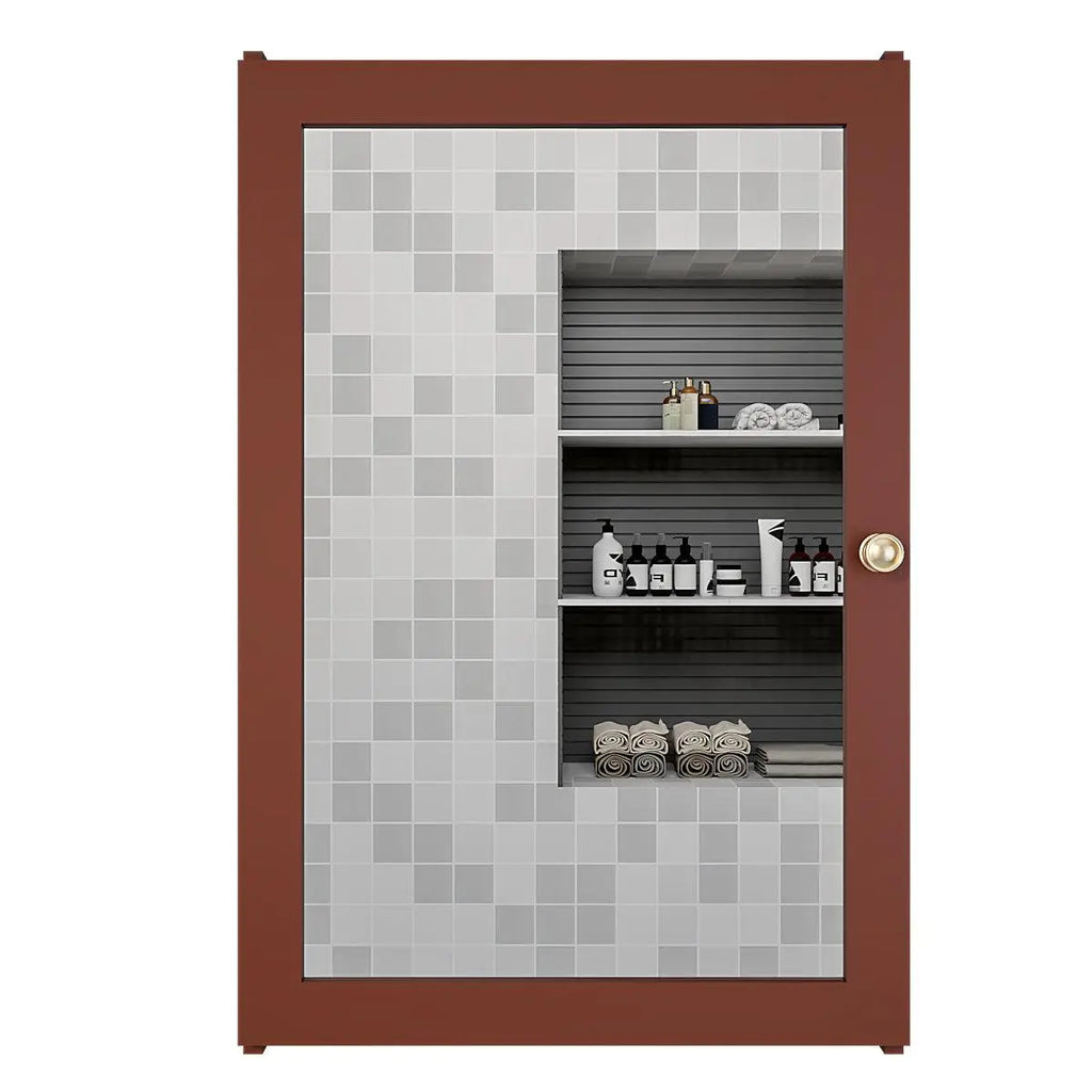 Classic Structured Wooden Bathroom Cabinet Mirror with 7 Spacious Shelves with Solid Brown Finish