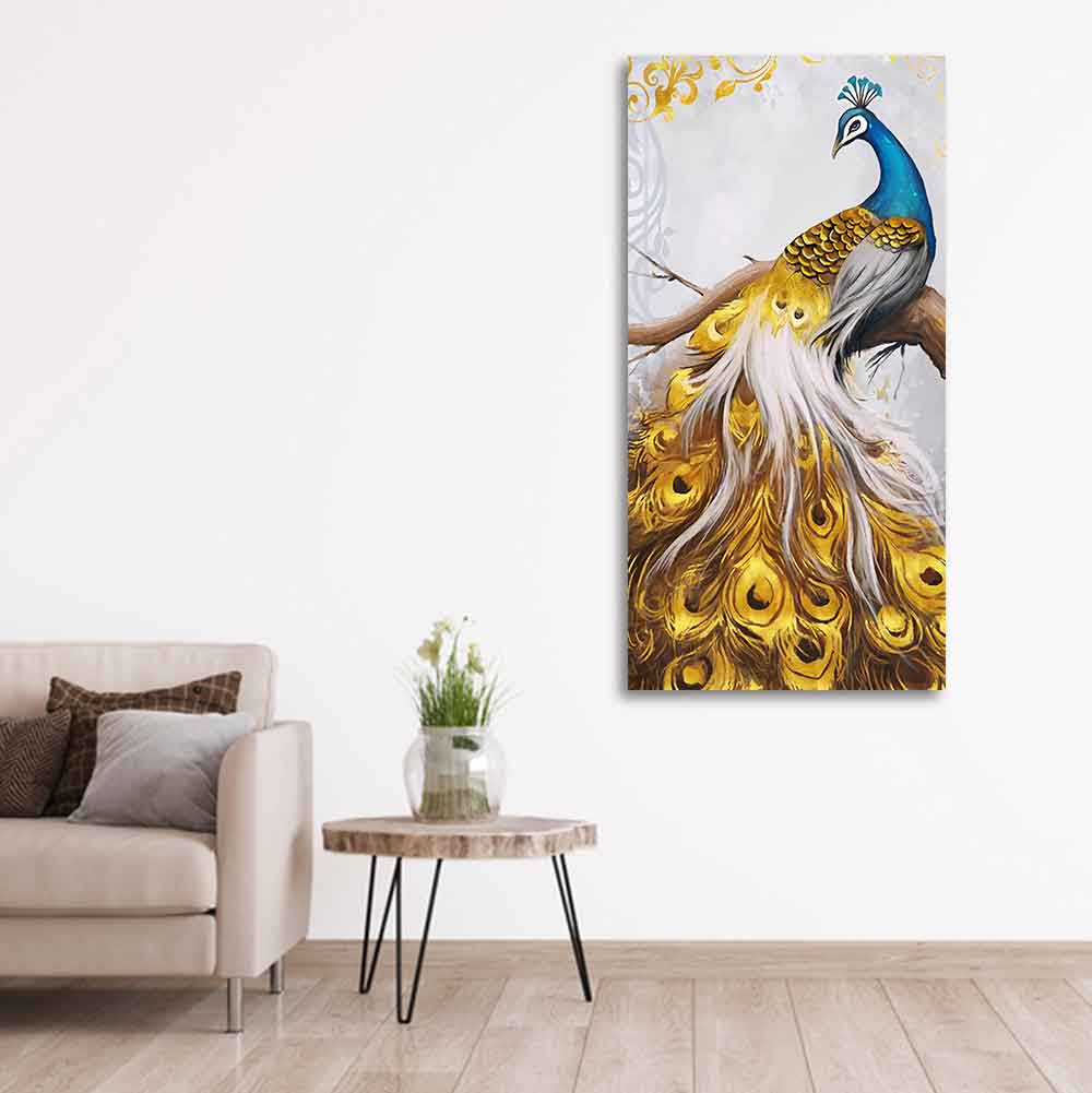 Classic Wall Painting of A Golden Feather Peacock