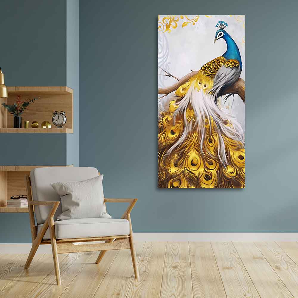 Classic Wall Painting of A Golden Feather Peacock