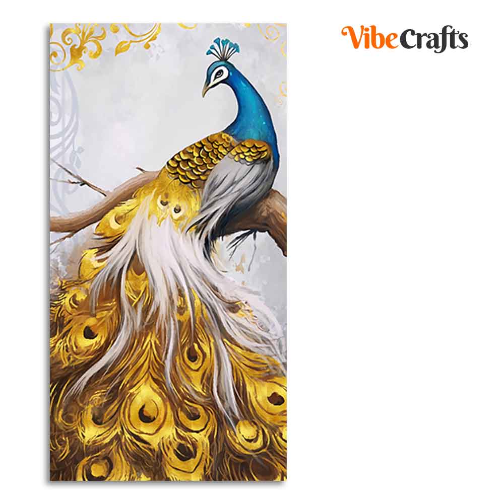 Classic Wall Painting of A Golden Feather Peacock