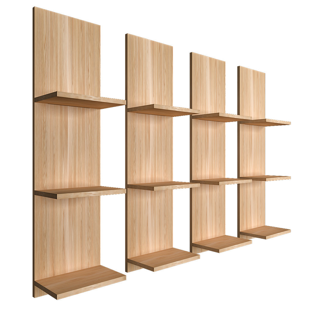 Classic Wooden Vertical Wall Shelf with Light Oak Finish Set of 4