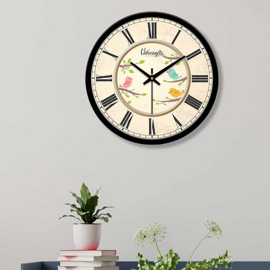 Colourful Birds On Green Trees Premium Wall Clock