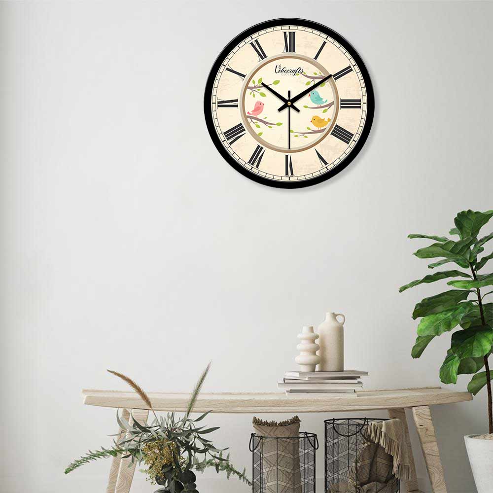 Colourful Birds On Green Trees Premium Wall Clock