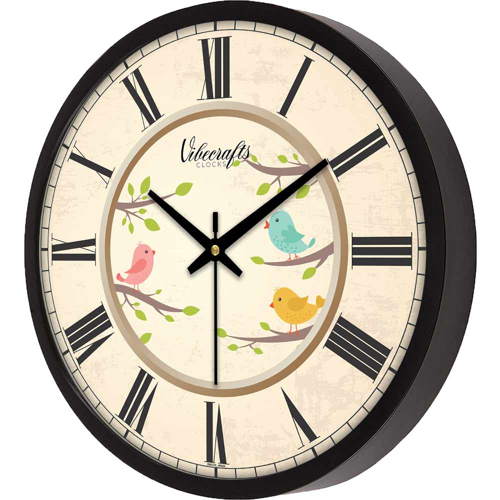 Colourful Birds On Green Trees Premium Wall Clock