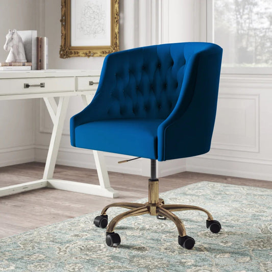 Comfort Tufted Back Blue PU Foam Accent Chair with Golden Base