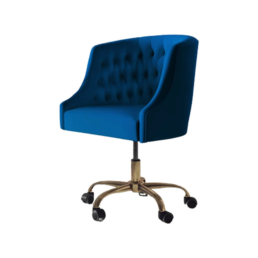 Comfort Tufted Back Blue PU Foam Accent Chair with Golden Base