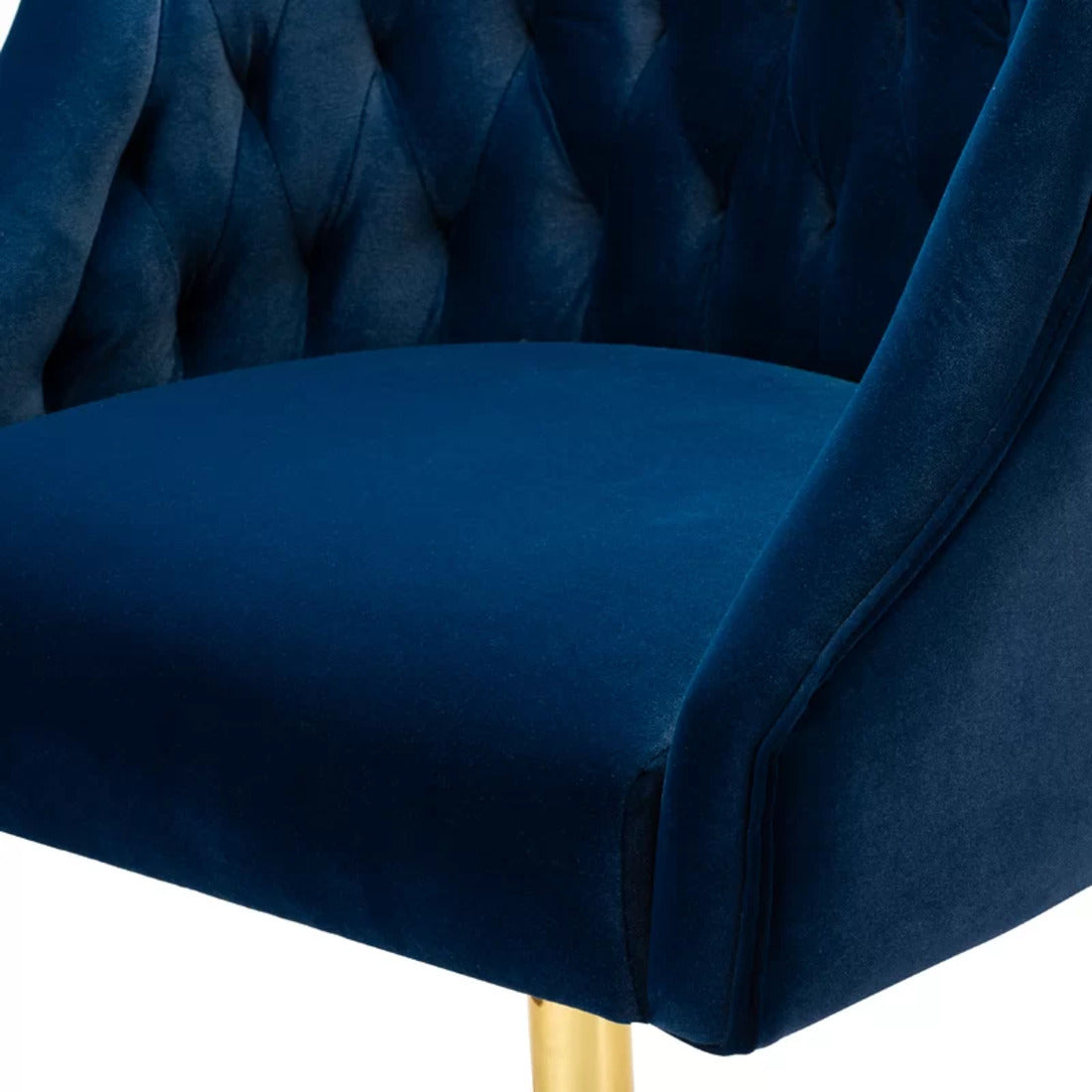 Comfort Tufted Back Blue PU Foam Accent Chair with Golden Base