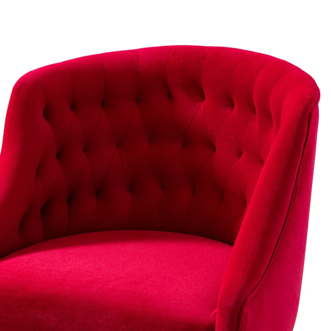 Comfort Tufted Back Red PU Foam Accent Chair with Golden Base