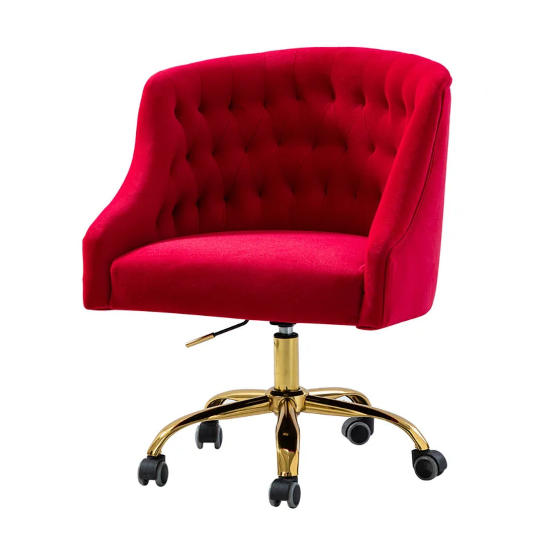 Comfort Tufted Back Red PU Foam Accent Chair with Golden Base