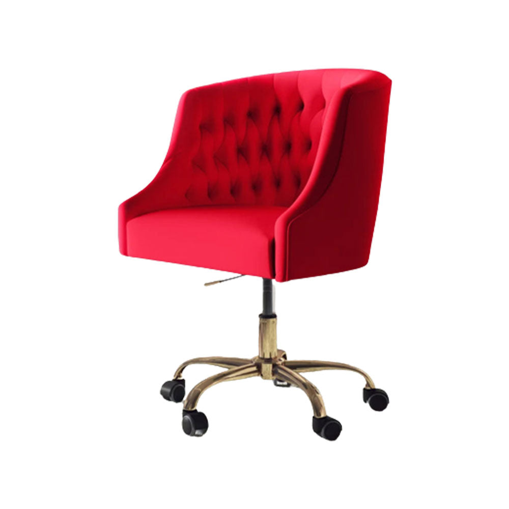 Comfort Tufted Back Red PU Foam Accent Chair with Golden Base