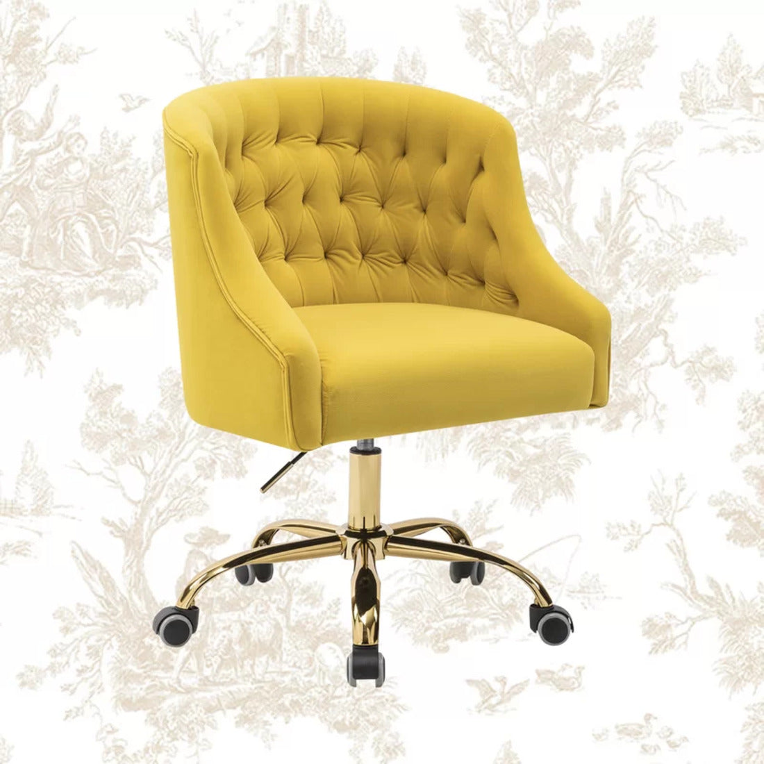 Comfort Tufted Back Yellow PU Foam Accent Chair with Golden Base