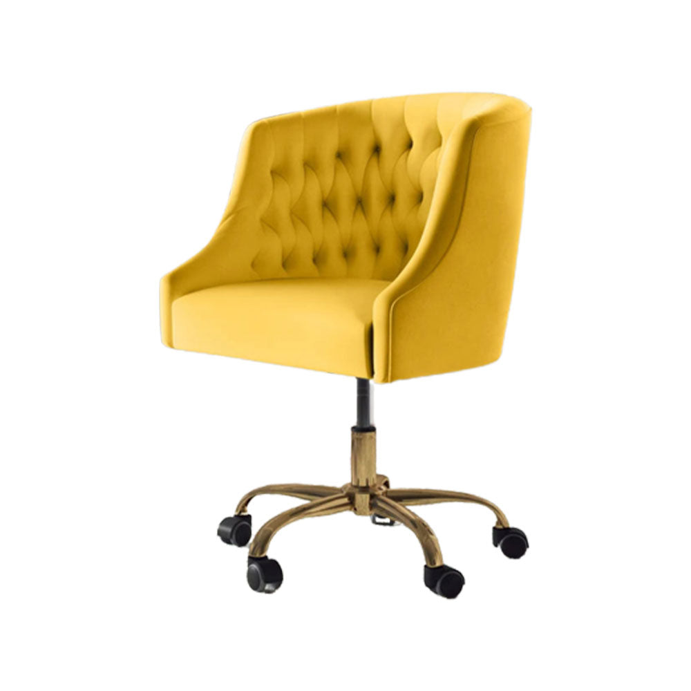 Comfort Tufted Back Yellow PU Foam Accent Chair with Golden Base