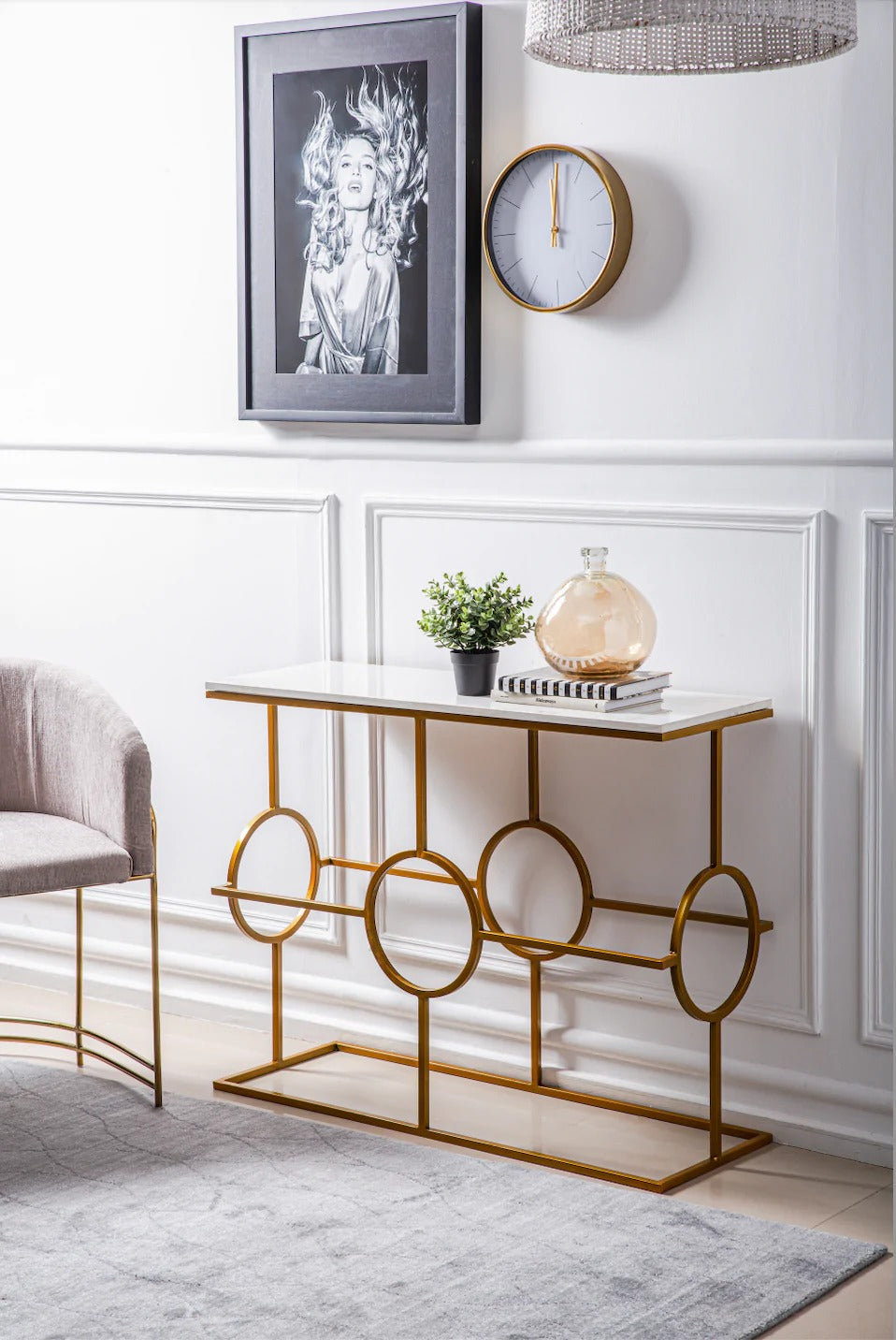 Contemporary Console Table in Geometric Pattern Design