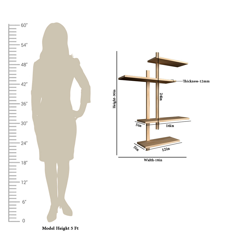 Contemporary Designer Wall Shelf with Light Oak Finish