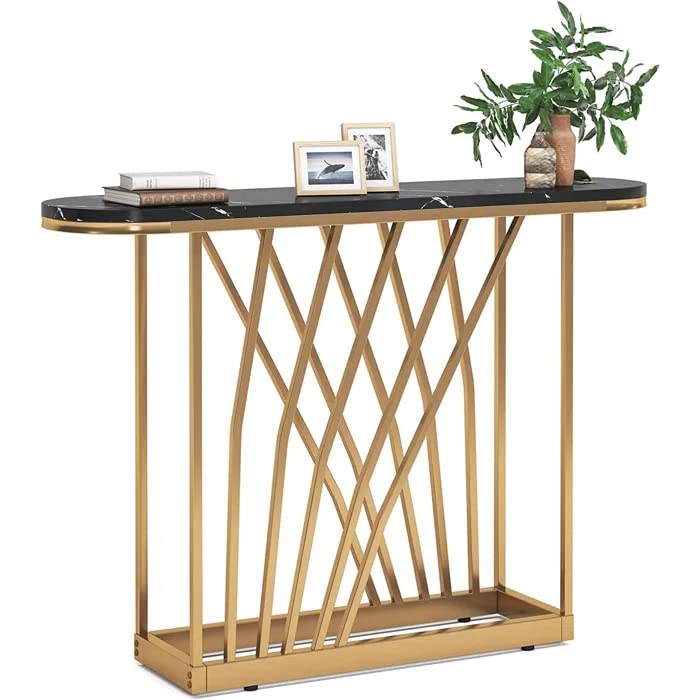 D-End Black Marble Gold Designer Base Console Table