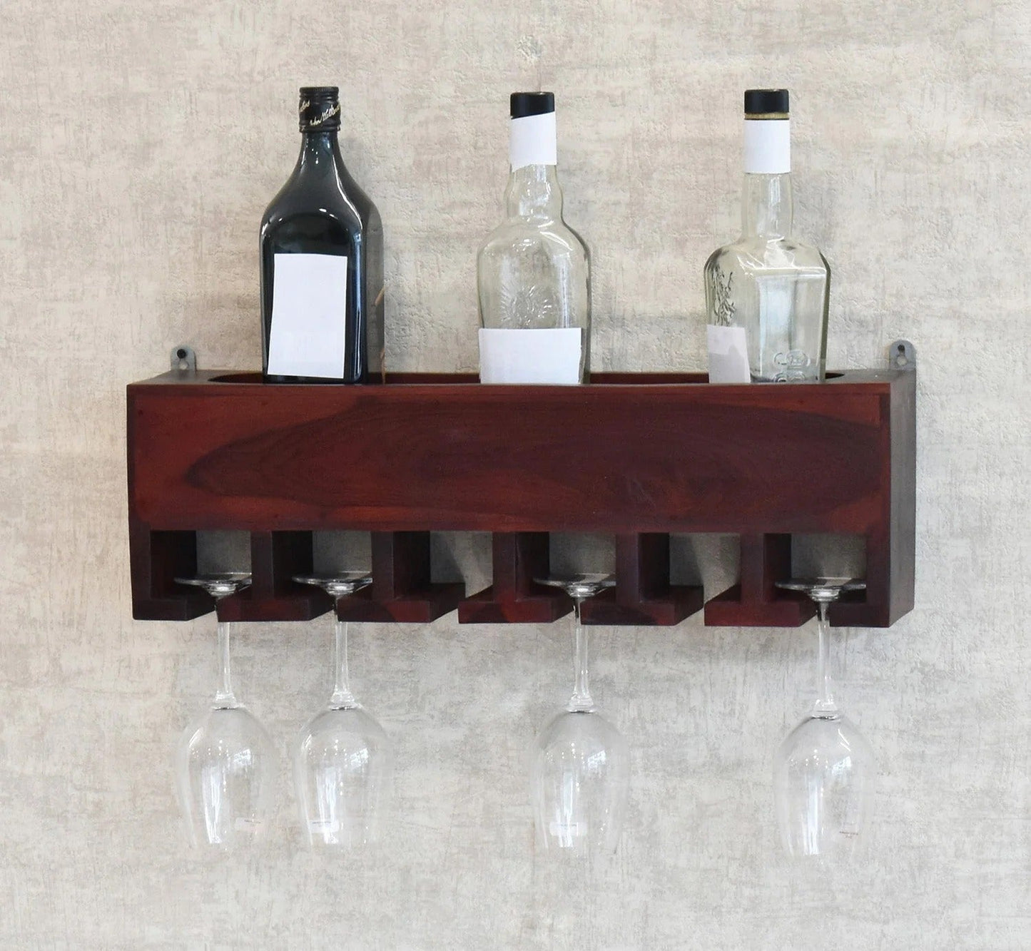 Dark Red Mahagony Wood Wall Mounted Mini Bar Shelf