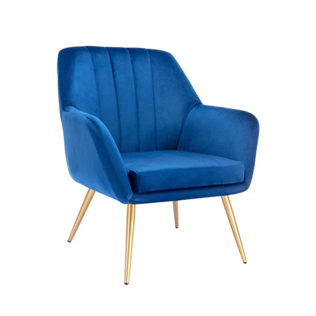 Dense Padded Bright Blue Comfy Velvet Accent Chair