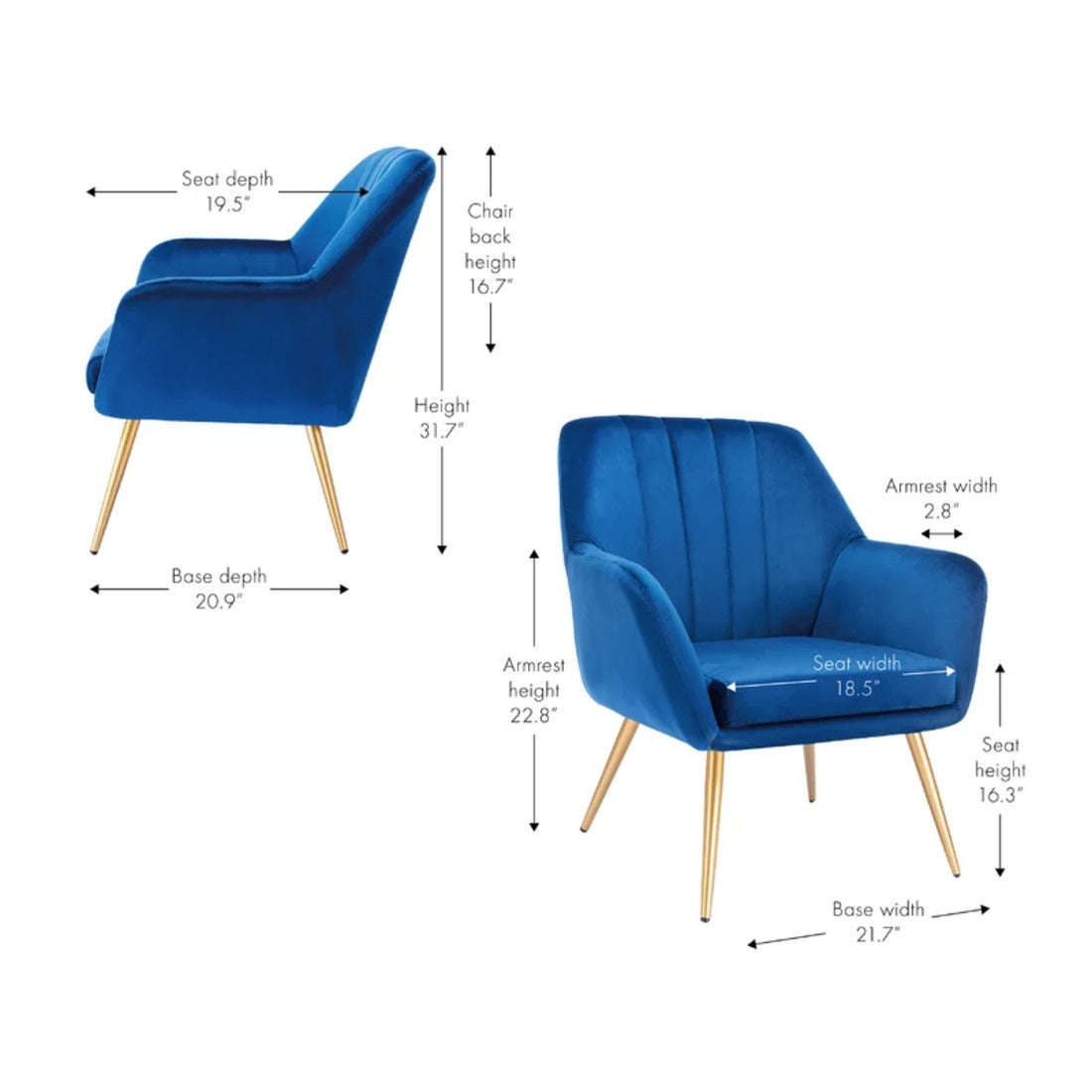 Dense Padded Bright Blue Comfy Velvet Accent Chair