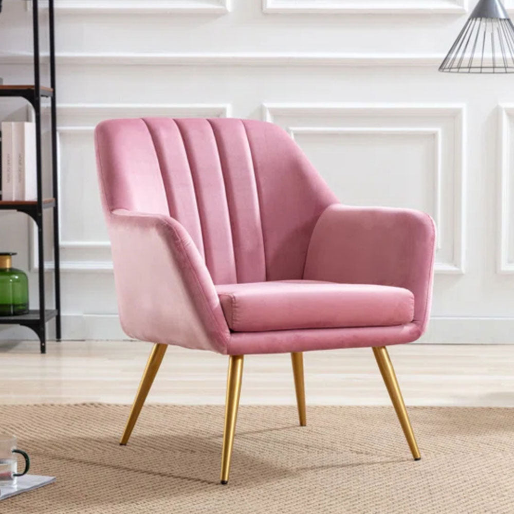 Dense Padded Bright Pink Comfy Velvet Accent Chair