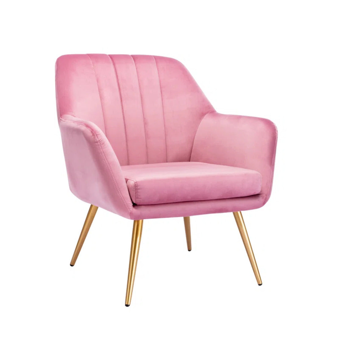 Dense Padded Bright Pink Comfy Velvet Accent Chair