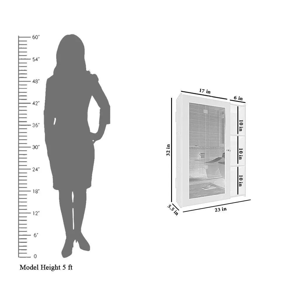 Designer Rectengular Shaped Wooden Bathroom Mirror Cabinet with 5 Spacious Shelves with Brown Finish