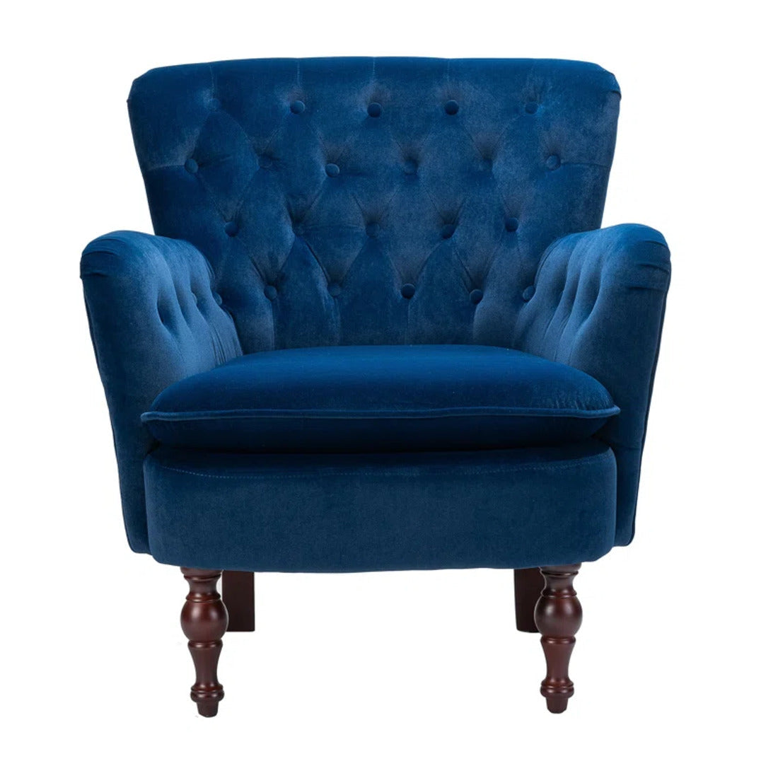 Detailed Tufted Super Comfy Navy Blue Velvet Sofa Lounge Chair