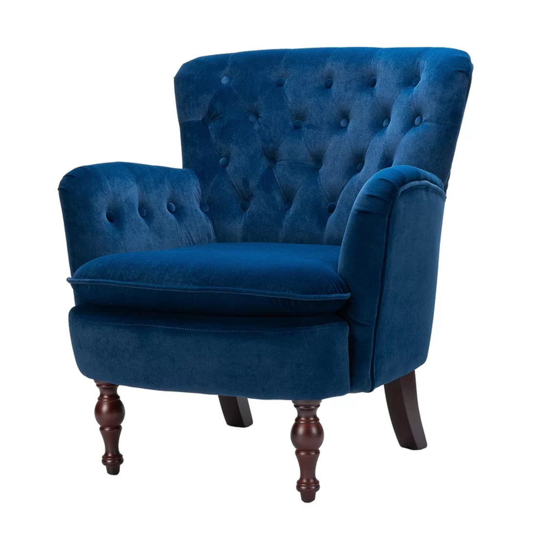 Detailed Tufted Super Comfy Navy Blue Velvet Sofa Lounge Chair