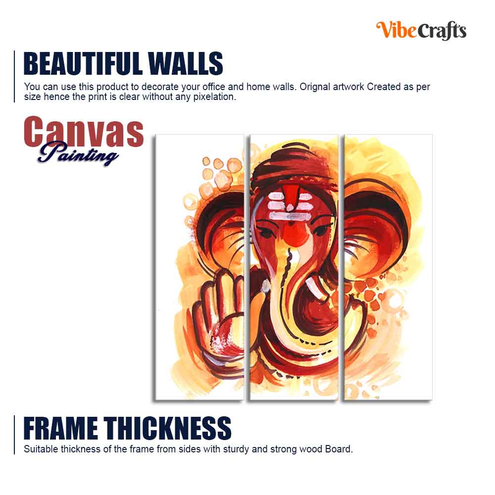 Deva Shree Ganesha Head Abstract Art Canvas Wall Painting Set of Three