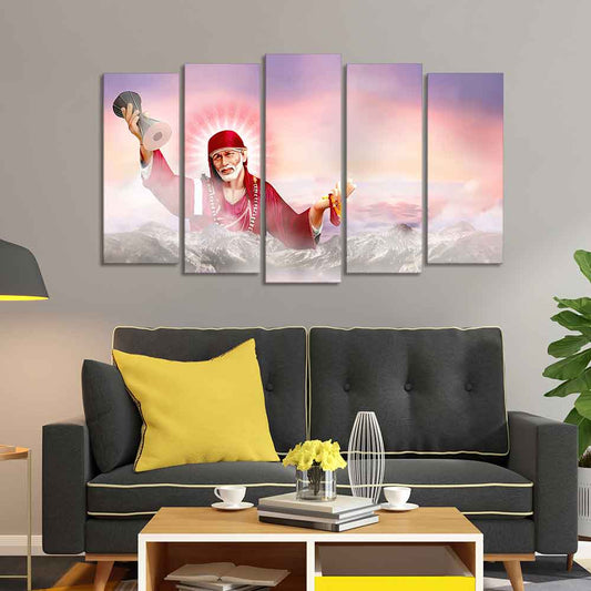 Devotional Wall Painting of Sai Baba Set of Five