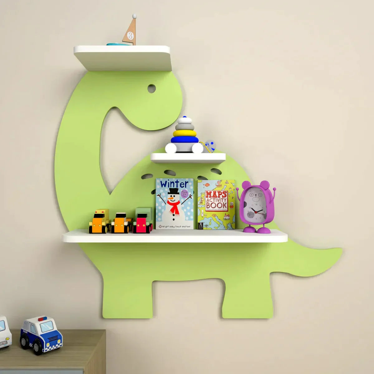 Dinosaur Shaped Wooden Wall Storage Shelf for Kids