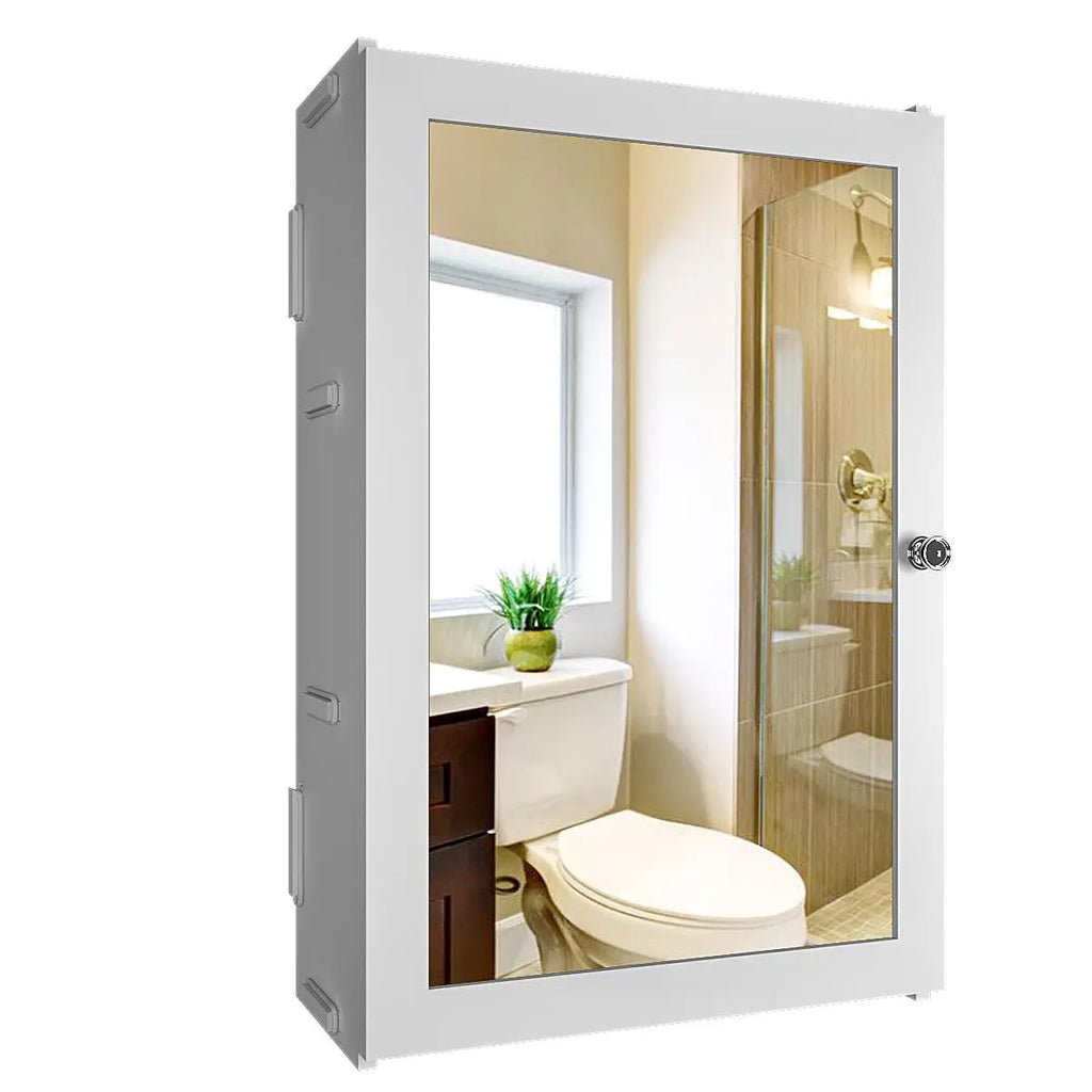 Elegant Structured Wooden Bathroom Cabinet Mirror with 7 Spacious Shelves with Solid White Finish