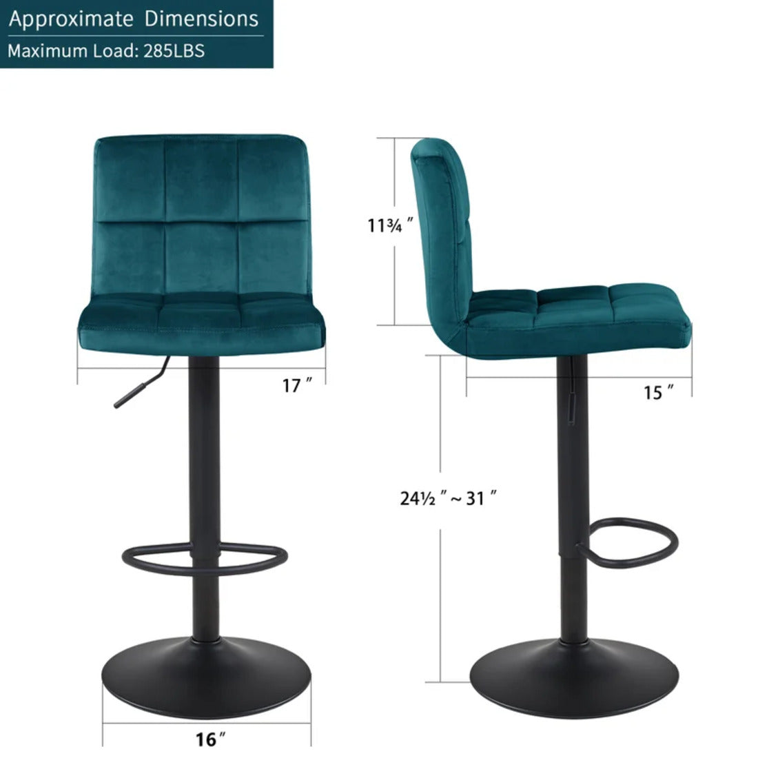 Emerald Color Plush Feel Velvet Counter Bar Chair / Long Chair