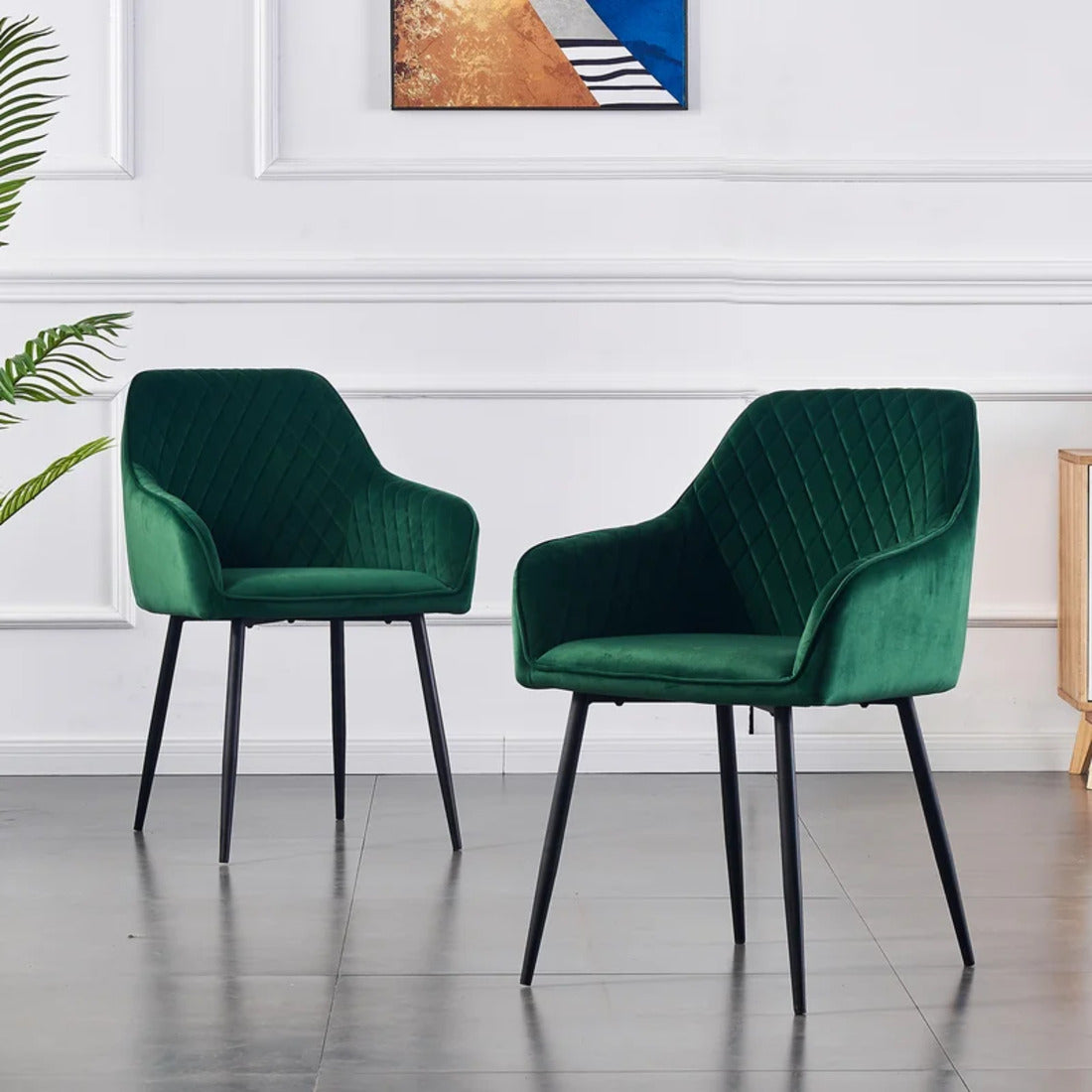 Emerald Diamond Cut Velvet Accent Armchair with Black Legs