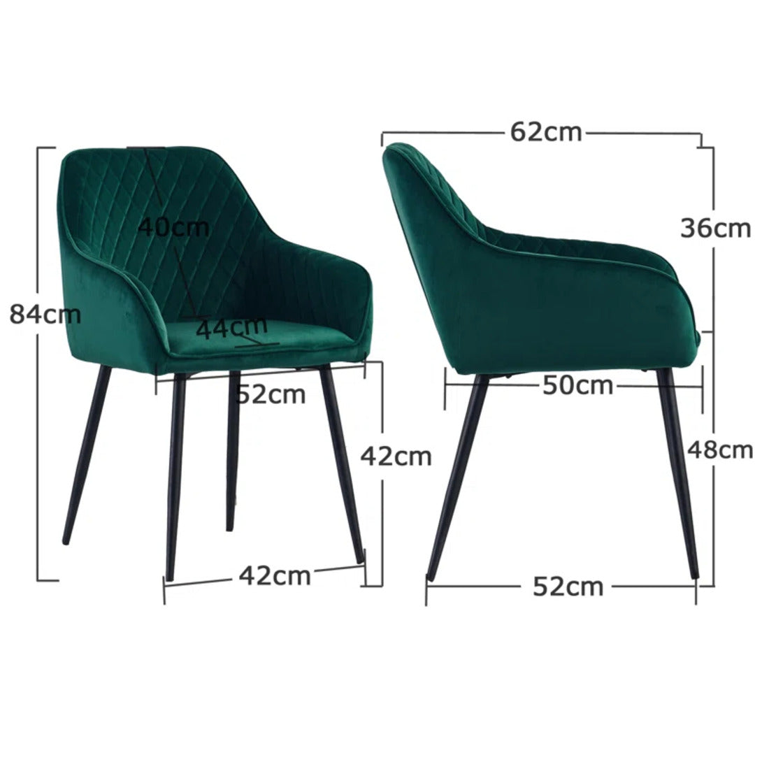 Emerald Diamond Cut Velvet Accent Armchair with Black Legs