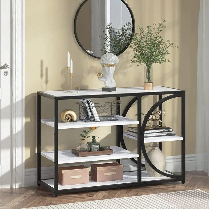 Five-Tier White Marble Black Console Table