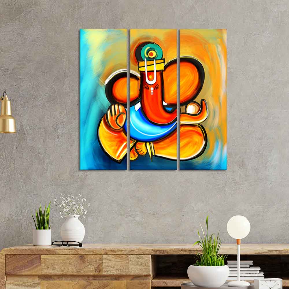 Ganesha Canvas Wall Painting Set of 3 Pieces