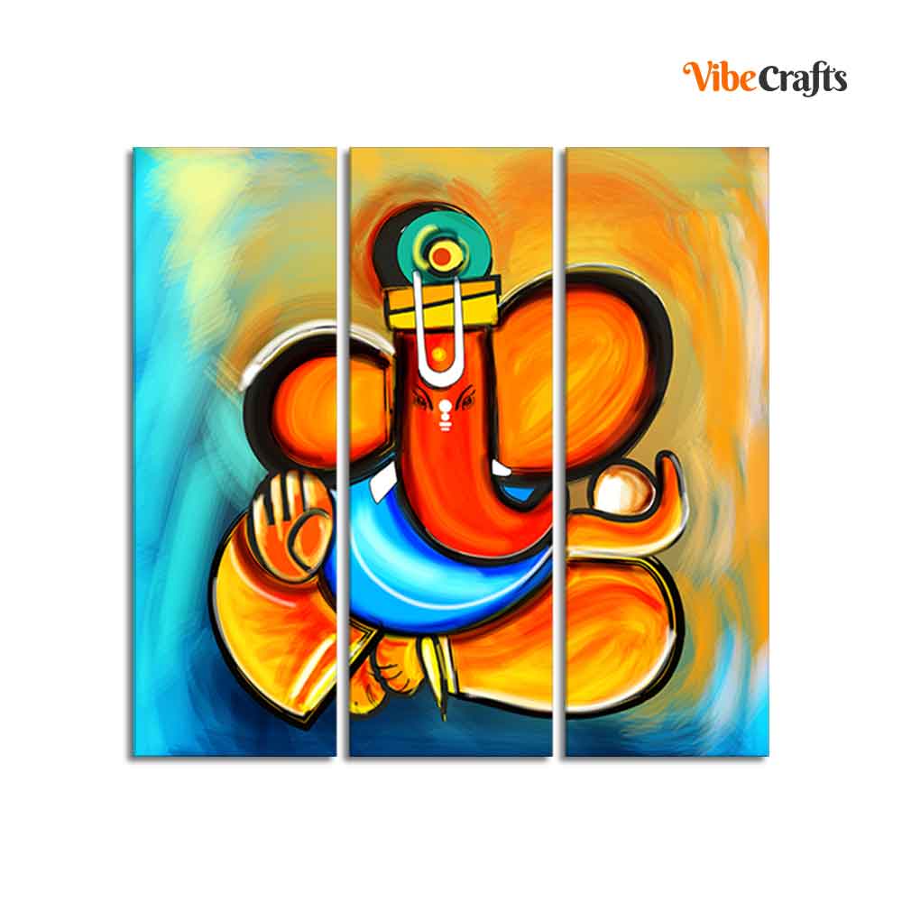 Ganesha Canvas Wall Painting Set of 3 Pieces