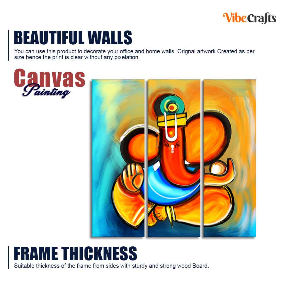 Ganesha Canvas Wall Painting Set of 3 Pieces