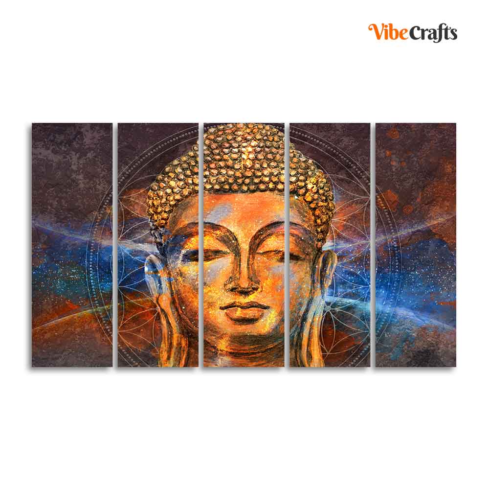 Gautam Buddha Head Wall Painting of Five Pieces