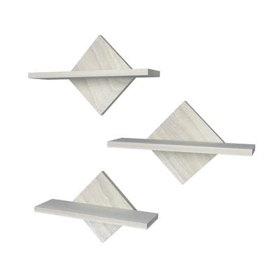 Geometric Trangle Shaped Wooden Wall Shelf Set of Three