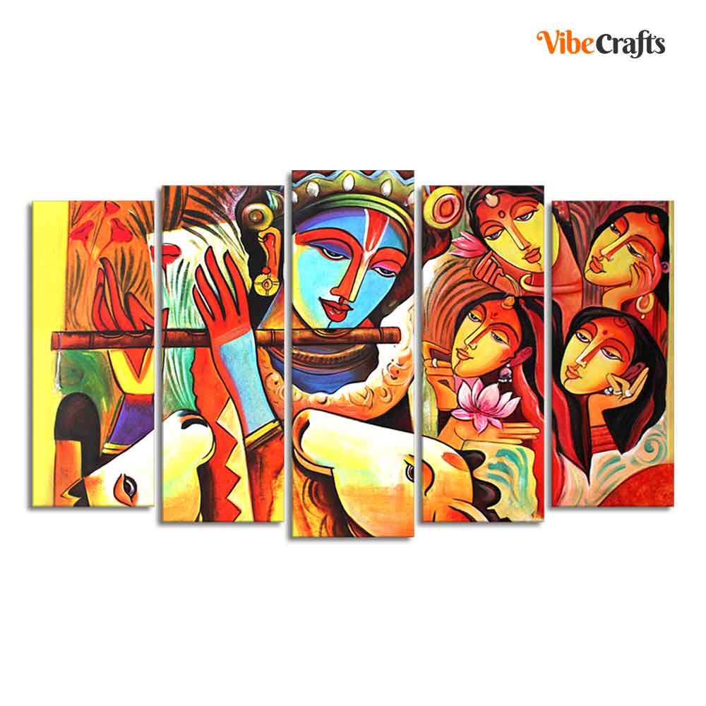 God Radha Krishna Beautiful Wall Painting Set of Five Pieces