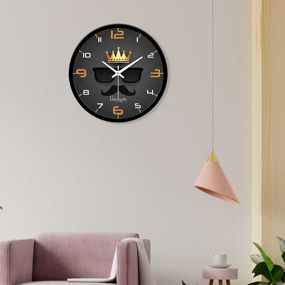 Golden Crown With Goggles & Beard Designer Wall Clock