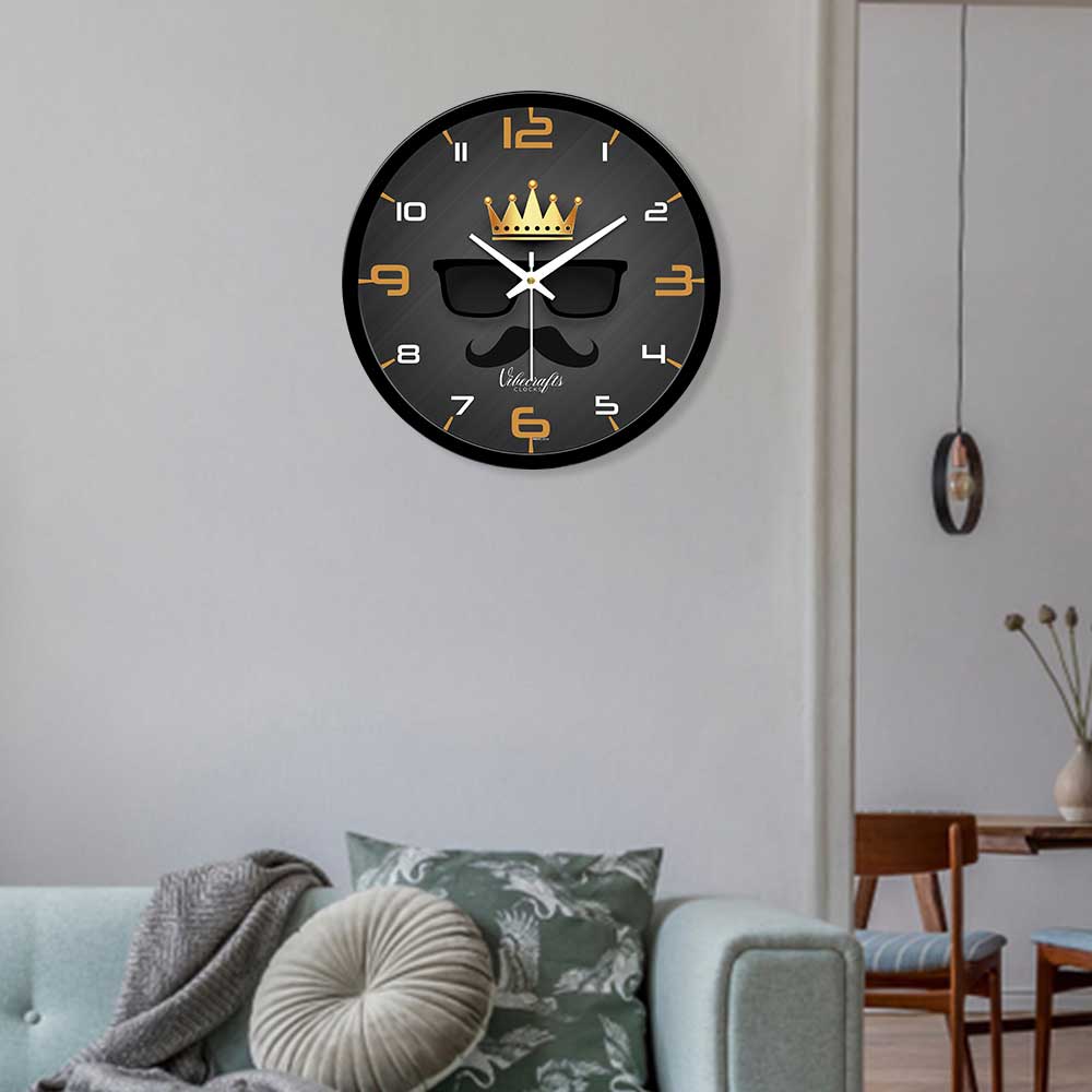 Golden Crown With Goggles & Beard Designer Wall Clock