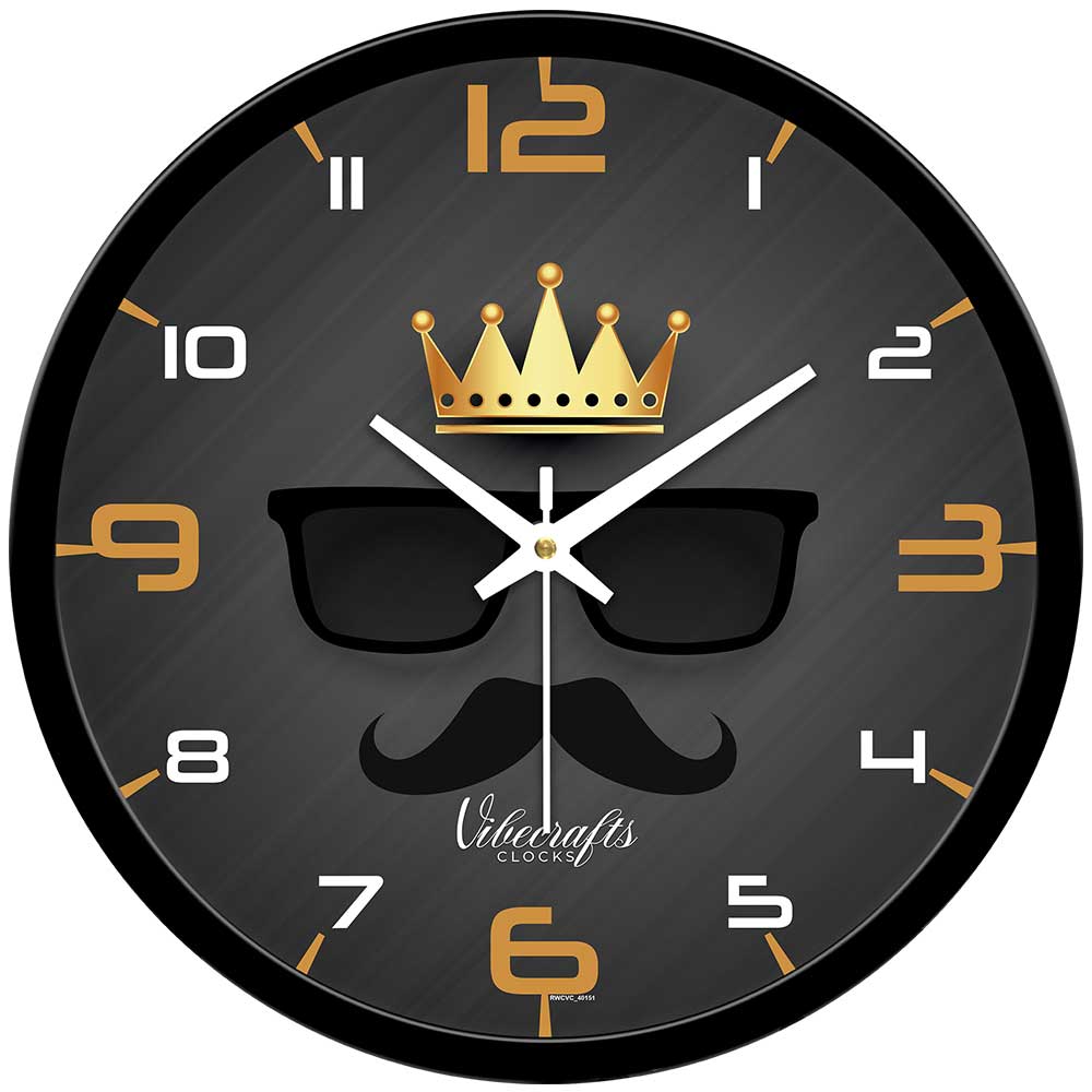 Golden Crown With Goggles & Beard Designer Wall Clock