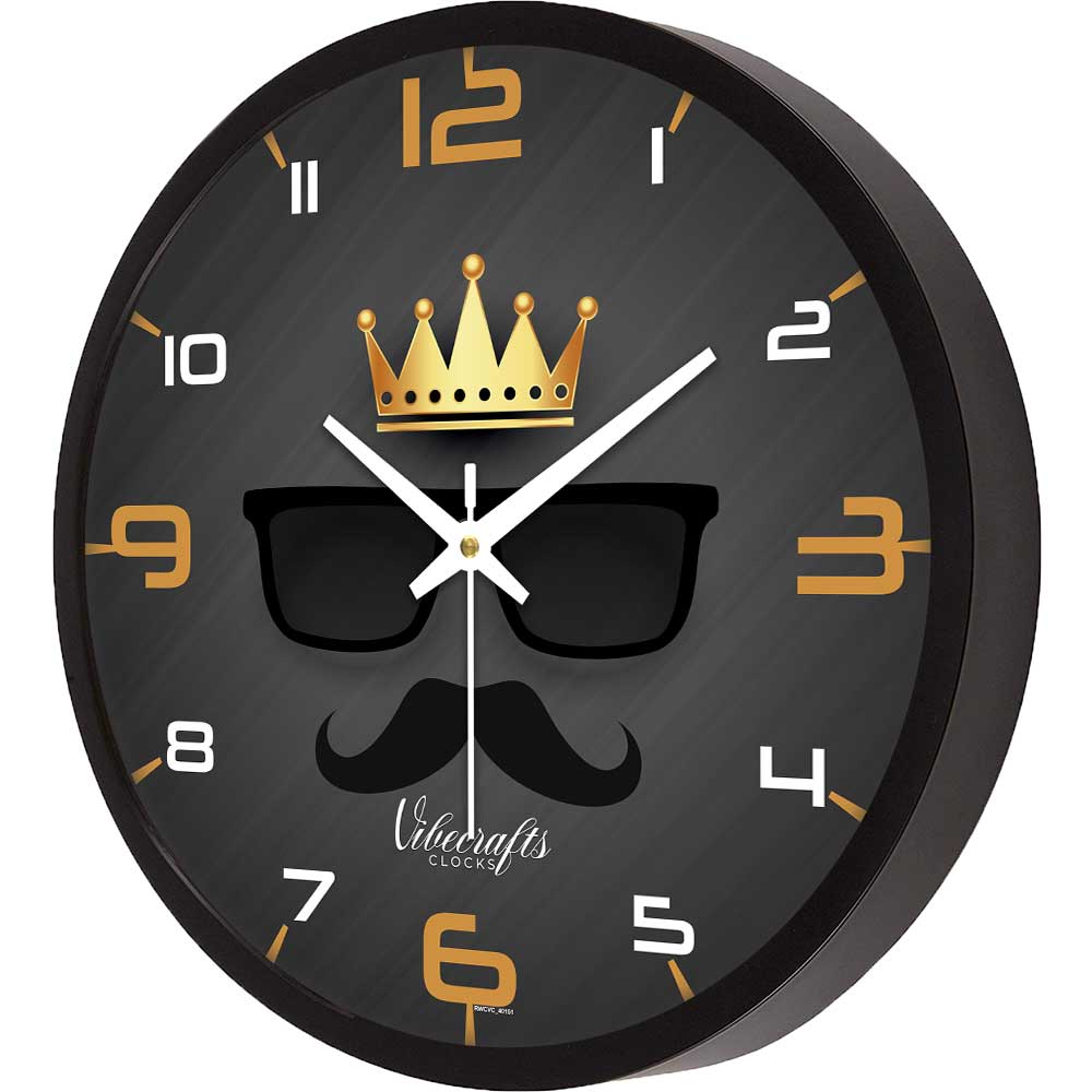 Golden Crown With Goggles & Beard Designer Wall Clock