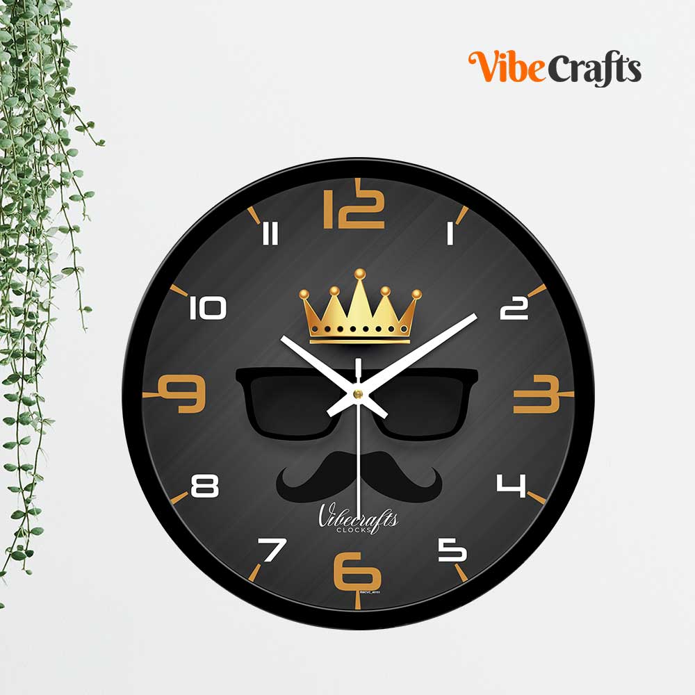 Golden Crown With Goggles & Beard Designer Wall Clock