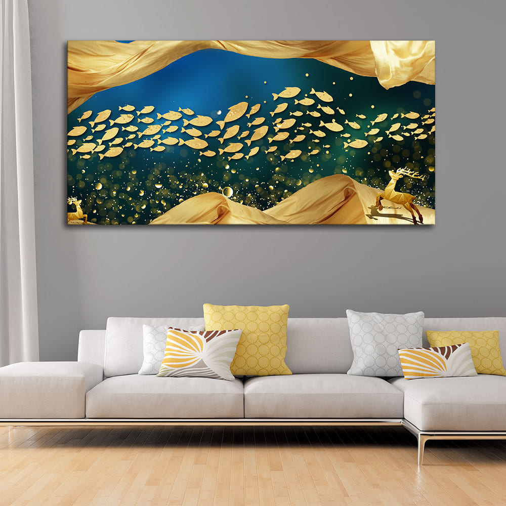 Golden Fishes in the ocean premium Canvas Wall Painting