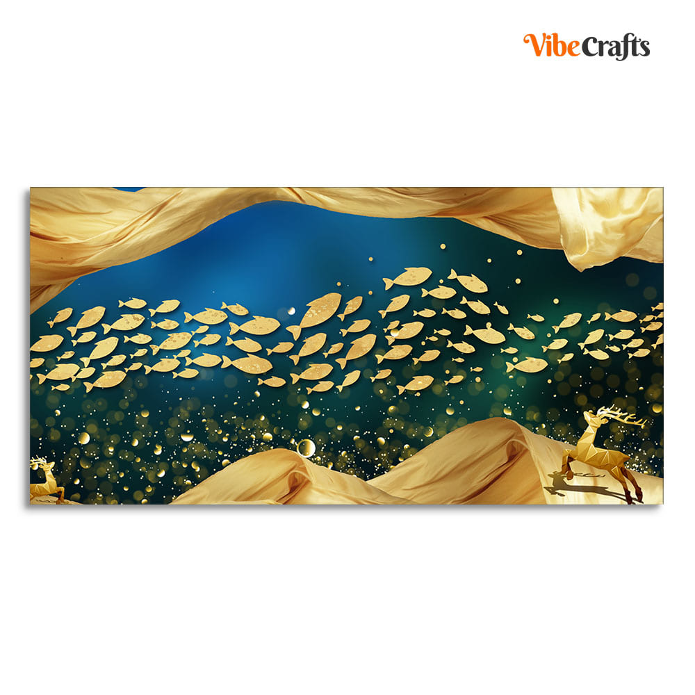 Golden Fishes in the ocean premium Canvas Wall Painting