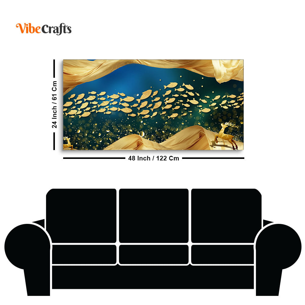 Golden Fishes in the ocean premium Canvas Wall Painting